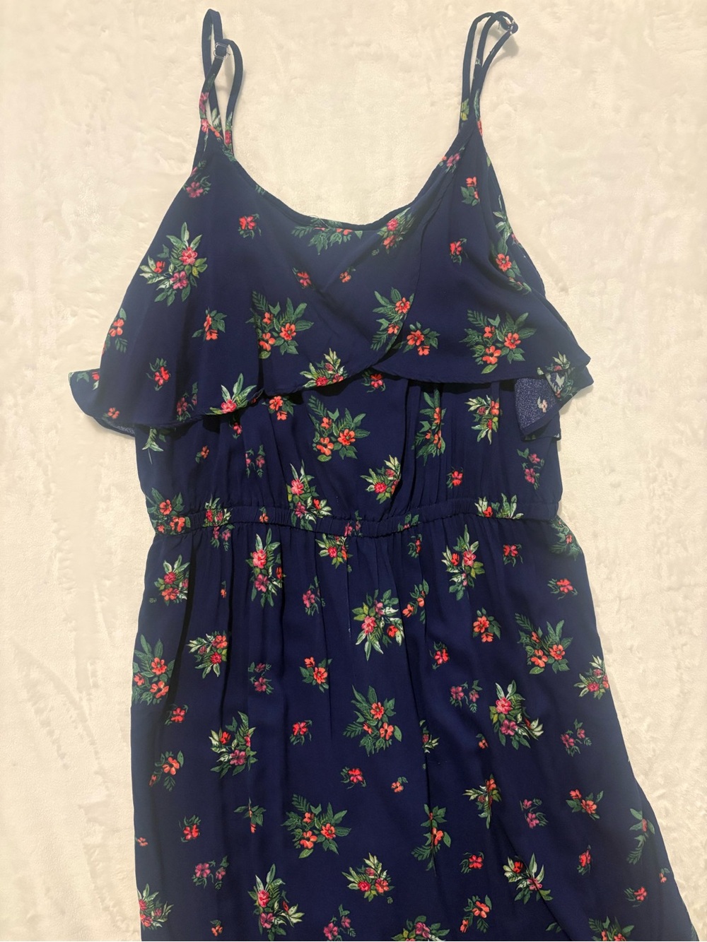 Floral Navy Midi Sundress with Ruffles, size XL